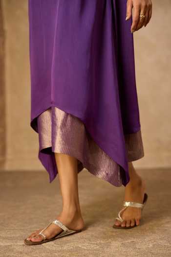 Vasstram Purple Satin, Modal Halter Neck Chameli Striped Zari Sleeveless Dress Online at Aza Fashions Vasstram_Purple Satin, Modal Halter Neck Chameli Striped Zari Sleeveless Dress _Online_at_Aza_Fashions