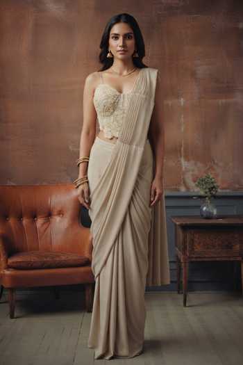 House Of Noori Hand Embroidered Pre-Draped Saree With Blouse 