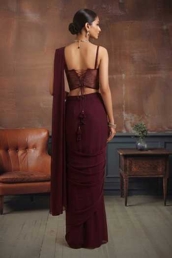 House Of Noori Hand Embroidered Pre-Draped Saree & Blouse Set 