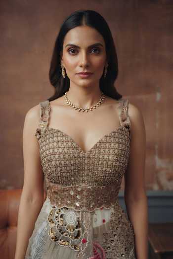House Of Noori Beige Crepe Zari, Mirrors Sweetheart Neck Embroidered Top And Palazzo Set Online at Aza Fashions House Of Noori_Beige Crepe Zari, Mirrors Sweetheart Neck Embroidered Top And Palazzo Set _Online_at_Aza_Fashions