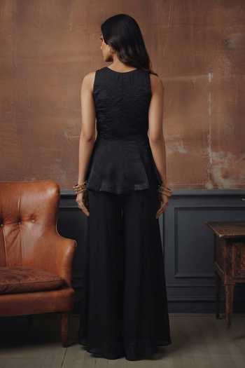 House Of Noori Hand Embroidered Peplum Top & Sharara Set 