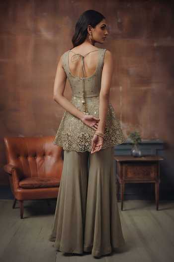 House Of Noori Hand Embroidered Top & Sharara Set 