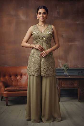 House Of Noori Hand Embroidered Top & Sharara Set 