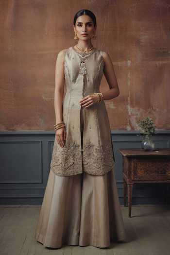 House Of Noori Hand Embroidered Silk Kurta & Sharara Set 