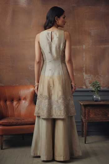 House Of Noori Hand Embroidered Silk Kurta & Sharara Set 