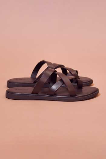 Dmodot Brown Pelle Chocro Leather Multi Strap Sliders Online at Aza Fashions Dmodot_Brown Pelle Chocro Leather Multi Strap Sliders _Online_at_Aza_Fashions