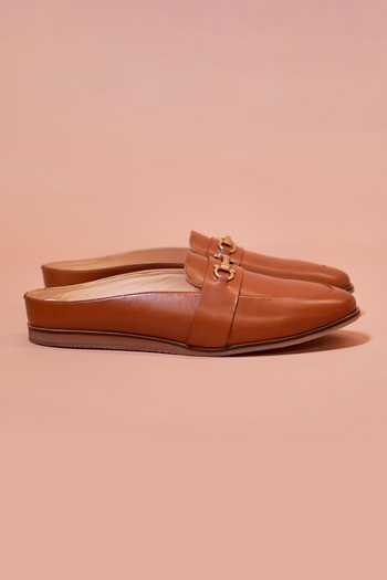 Dmodot_Brown Buckles Designer Leather Slip-on Shoes _Online_at_Aza_Fashions