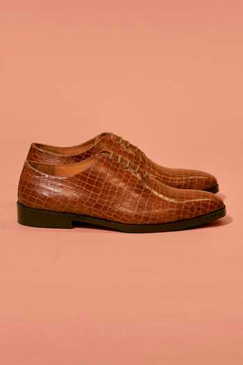 Dmodot_Brown Caro Croco Umber Oxford Shoes _Online_at_Aza_Fashions