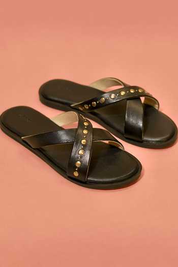 Dmodot_Black Pelle Incrocio Flats _Online_at_Aza_Fashions
