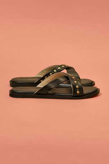 Buy_Dmodot_Black Pelle Incrocio Flats _Online_at_Aza_Fashions