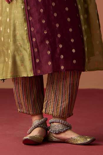 Swatti Kapoor Multi Color Cotton, Chanderi, Brocade Round Neck Raina Blocked Kaftan Kurta Set Online at Aza Fashions Swatti Kapoor_Multi Color Cotton, Chanderi, Brocade Round Neck Raina Blocked Kaftan Kurta Set _Online_at_Aza_Fashions