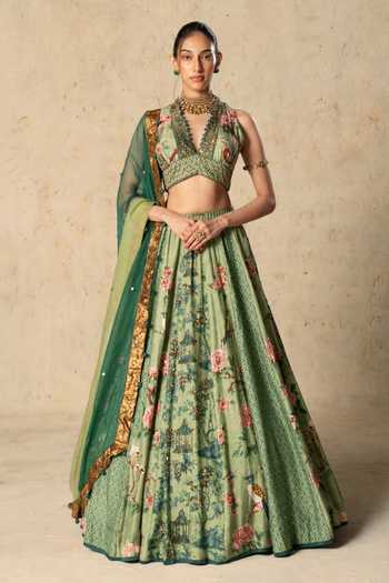 Basil Leaf Emerald Printed Lehenga Set 