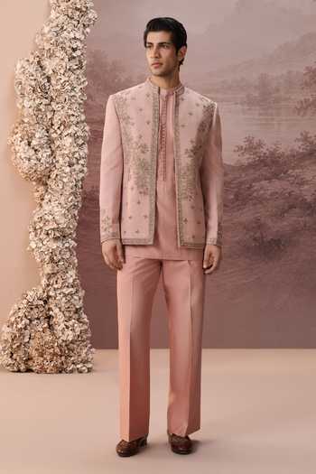Buy Contrast By Parth Pink Silk Aaliya Embroidered Jacket And Kurta Set Buy_Contrast By Parth_Pink Silk Aaliya Embroidered Jacket And Kurta Set