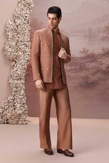 Contrast By Parth Brown Silk Noorani Embroidered Jacket And Kurta Set Online at Aza Fashions Contrast By Parth_Brown Silk Noorani Embroidered Jacket And Kurta Set _Online_at_Aza_Fashions