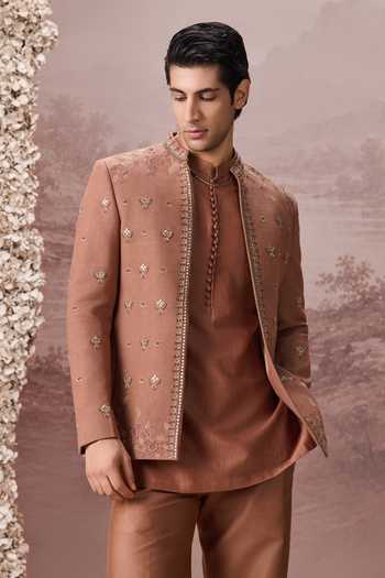 Buy Contrast By Parth Brown Silk Noorani Embroidered Jacket And Kurta Set Online at Aza Fashions Buy_Contrast By Parth_Brown Silk Noorani Embroidered Jacket And Kurta Set _Online_at_Aza_Fashions