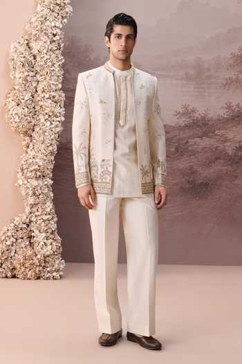 Buy Contrast By Parth Ivory Raw Silk Aiza Embroidered Jacket And Kurta Set Online at Aza Fashions Buy_Contrast By Parth_Ivory Raw Silk Aiza Embroidered Jacket And Kurta Set _Online_at_Aza_Fashions