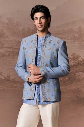 Buy Contrast By Parth Blue Silk Anaya Embroidered Jacket And Kurta Set Online at Aza Fashions Buy_Contrast By Parth_Blue Silk Anaya Embroidered Jacket And Kurta Set _Online_at_Aza_Fashions