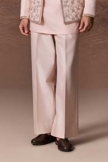 Contrast By Parth_Pink Silk Mehak Embroidered Jacket And Kurta Set _Online_at_Aza_Fashions