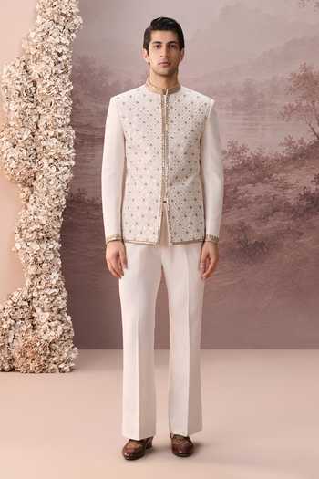 Buy Contrast By Parth Ivory Twill, Suiting Embroidery, Sequins Shabnam Bandhgala Set Online at Aza Fashions Buy_Contrast By Parth_Ivory Twill, Suiting Embroidery, Sequins Shabnam Bandhgala Set _Online_at_Aza_Fashions