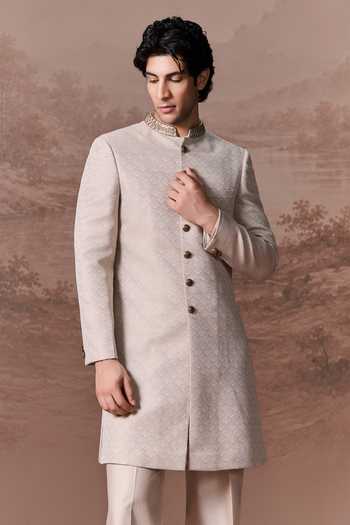 Contrast By Parth Grey Jacquard Firoza Textured Sherwani Set Online at Aza Fashions Contrast By Parth_Grey Jacquard Firoza Textured Sherwani Set _Online_at_Aza_Fashions