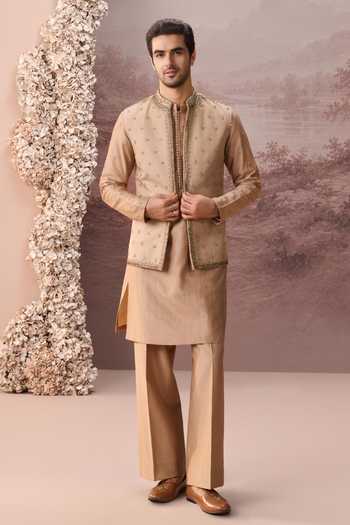 Buy Contrast By Parth Beige Silk, Twill Rooh Embroidered Nehru Jacket And Kurta Set Online at Aza Fashions Buy_Contrast By Parth_Beige Silk, Twill Rooh Embroidered Nehru Jacket And Kurta Set _Online_at_Aza_Fashions