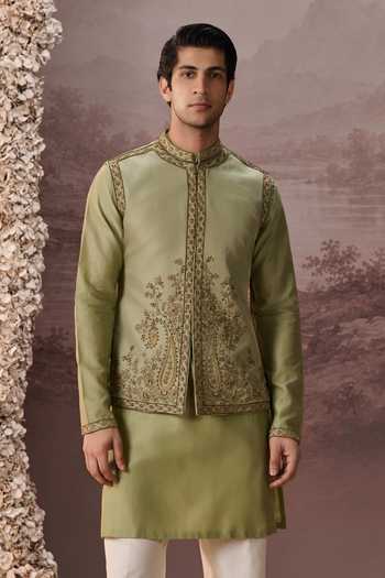 Buy Contrast By Parth Green Silk, Twill Sarang Embroidered Nehru Jacket And Kurta Set Online at Aza Fashions Buy_Contrast By Parth_Green Silk, Twill Sarang Embroidered Nehru Jacket And Kurta Set _Online_at_Aza_Fashions