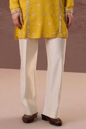 Buy_Contrast By Parth_Yellow Silk Suraiya Embroidered Kurta Set _Online_at_Aza_Fashions