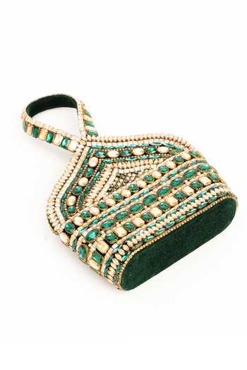 Eena Green Beads, Stones, Crystals Zaina Embellished Clutch Online at Aza Fashions Eena_Green Beads, Stones, Crystals Zaina Embellished Clutch _Online_at_Aza_Fashions