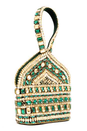 Buy Eena Green Beads, Stones, Crystals Zaina Embellished Clutch Online at Aza Fashions Buy_Eena_Green Beads, Stones, Crystals Zaina Embellished Clutch _Online_at_Aza_Fashions