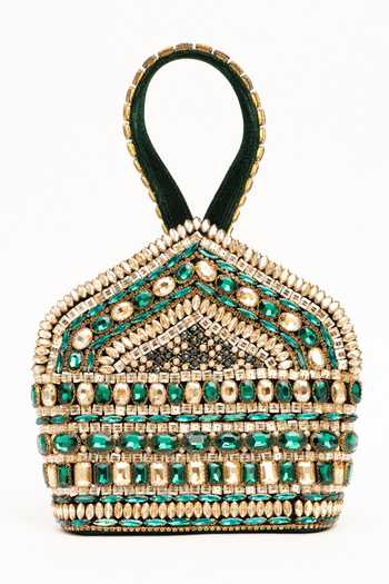 Eena Green Beads, Stones, Crystals Zaina Embellished Clutch at Aza Fashions Eena_Green Beads, Stones, Crystals Zaina Embellished Clutch _at_Aza_Fashions