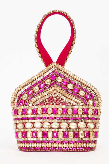 Eena Pink Zaina Velvet Potli Bag at Aza Fashions Eena_Pink Zaina Velvet Potli Bag _at_Aza_Fashions
