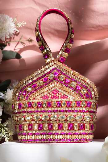 Buy Eena Pink Zaina Velvet Potli Bag Buy_Eena_Pink Zaina Velvet Potli Bag