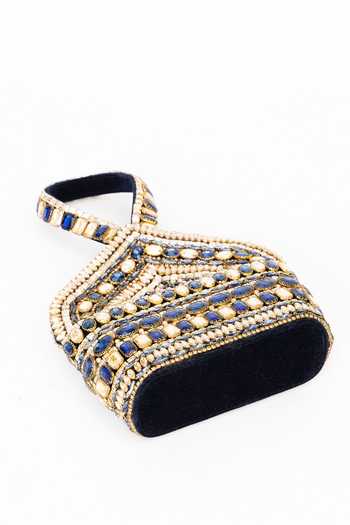 Eena Blue Zaina Velvet Crystal Embellished Clutch Online at Aza Fashions Eena_Blue Zaina Velvet Crystal Embellished Clutch _Online_at_Aza_Fashions