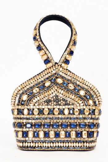 Eena Zaina Velvet Crystal Embellished Clutch 