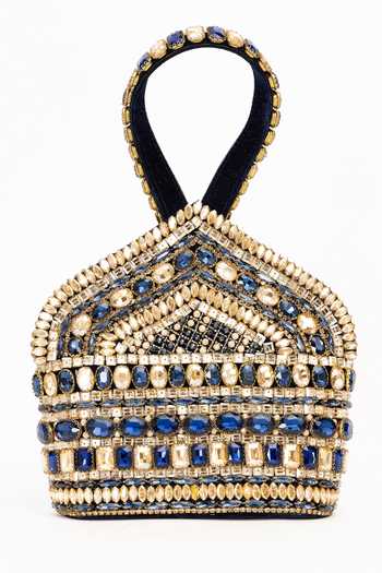 Eena Blue Zaina Velvet Crystal Embellished Clutch at Aza Fashions Eena_Blue Zaina Velvet Crystal Embellished Clutch _at_Aza_Fashions