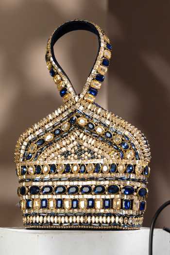 Eena Zaina Velvet Crystal Embellished Clutch 
