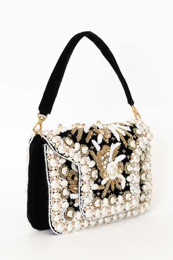 Eena Black Saira Pearl Embellished Clutch Online at Aza Fashions Eena_Black Saira Pearl Embellished Clutch _Online_at_Aza_Fashions