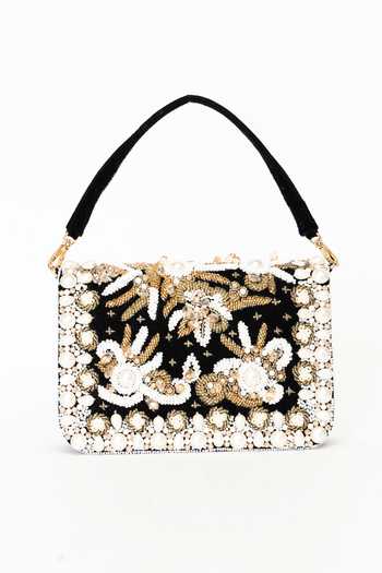 Eena Black Saira Pearl Embellished Clutch at Aza Fashions Eena_Black Saira Pearl Embellished Clutch _at_Aza_Fashions