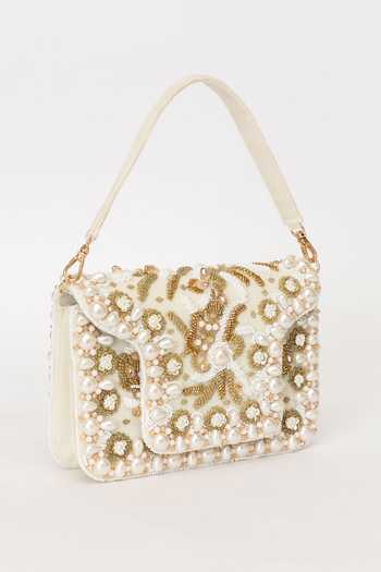 Eena Beige Saira Pearl Embellished Clutch at Aza Fashions Eena_Beige Saira Pearl Embellished Clutch _at_Aza_Fashions