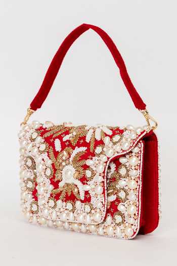 Buy Eena Red Saira Crystal And Pearl Embellished Clutch Online at Aza Fashions Buy_Eena_Red Saira Crystal And Pearl Embellished Clutch _Online_at_Aza_Fashions