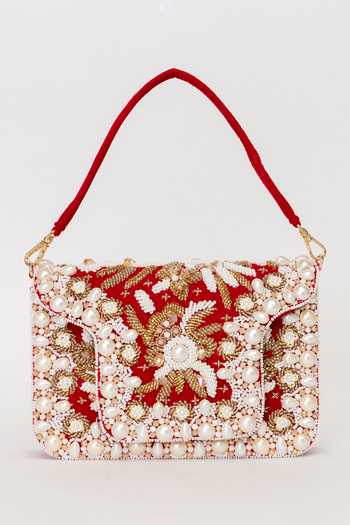 Eena Saira Crystal & Pearl Embellished Clutch 