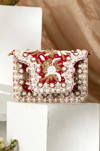 Eena Saira Crystal & Pearl Embellished Clutch 