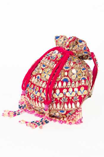 Buy Eena Pink Embroidery, Beads, Mirrors, Crystals, Tassels, Gota Patti Ravya Potli Online at Aza Fashions Buy_Eena_Pink Embroidery, Beads, Mirrors, Crystals, Tassels, Gota Patti Ravya Potli _Online_at_Aza_Fashions