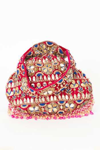 Eena Pink Embroidery, Beads, Mirrors, Crystals, Tassels, Gota Patti Ravya Potli at Aza Fashions Eena_Pink Embroidery, Beads, Mirrors, Crystals, Tassels, Gota Patti Ravya Potli _at_Aza_Fashions