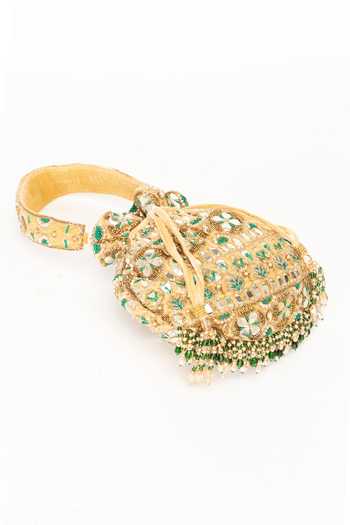 Eena Green Embroidery, Beads, Crystals, Gota Patti Ravya Work Potli Online at Aza Fashions Eena_Green Embroidery, Beads, Crystals, Gota Patti Ravya Work Potli _Online_at_Aza_Fashions