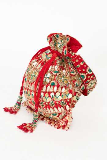 Buy Eena Red Embroidery, Beads, Pearls, Zari, Mirrors, Crystals, Ravya Work Potli Bag Online at Aza Fashions Buy_Eena_Red Embroidery, Beads, Pearls, Zari, Mirrors, Crystals, Ravya Work Potli Bag _Online_at_Aza_Fashions