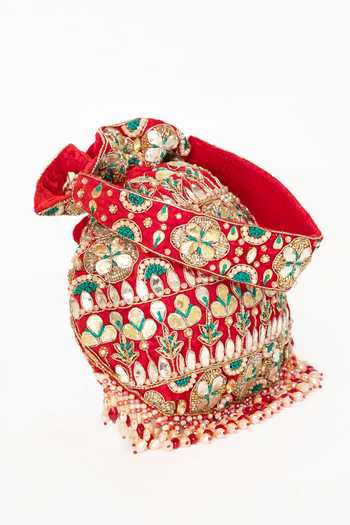 Shop Eena Red Embroidery, Beads, Pearls, Zari, Mirrors, Crystals, Ravya Work Potli Bag Online at Aza Fashions Shop_Eena_Red Embroidery, Beads, Pearls, Zari, Mirrors, Crystals, Ravya Work Potli Bag _Online_at_Aza_Fashions