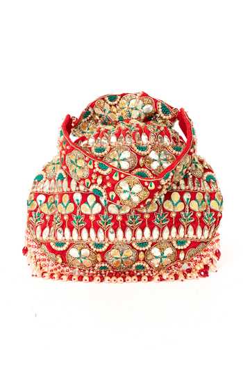 Eena Red Embroidery, Beads, Pearls, Zari, Mirrors, Crystals, Ravya Work Potli Bag at Aza Fashions Eena_Red Embroidery, Beads, Pearls, Zari, Mirrors, Crystals, Ravya Work Potli Bag _at_Aza_Fashions