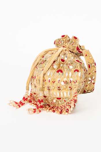 Eena Gold Embroidery, Beads, Crystals, Gota Patti Ravya Potli Bag Online at Aza Fashions Eena_Gold Embroidery, Beads, Crystals, Gota Patti Ravya Potli Bag _Online_at_Aza_Fashions