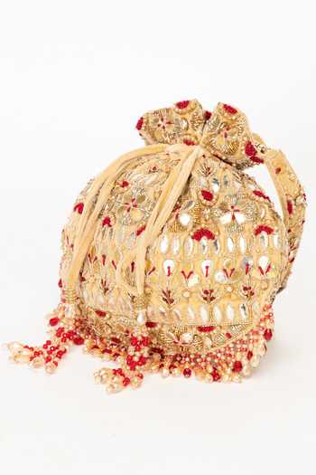 Shop Eena Gold Embroidery, Beads, Crystals, Gota Patti Ravya Potli Bag Online at Aza Fashions Shop_Eena_Gold Embroidery, Beads, Crystals, Gota Patti Ravya Potli Bag _Online_at_Aza_Fashions